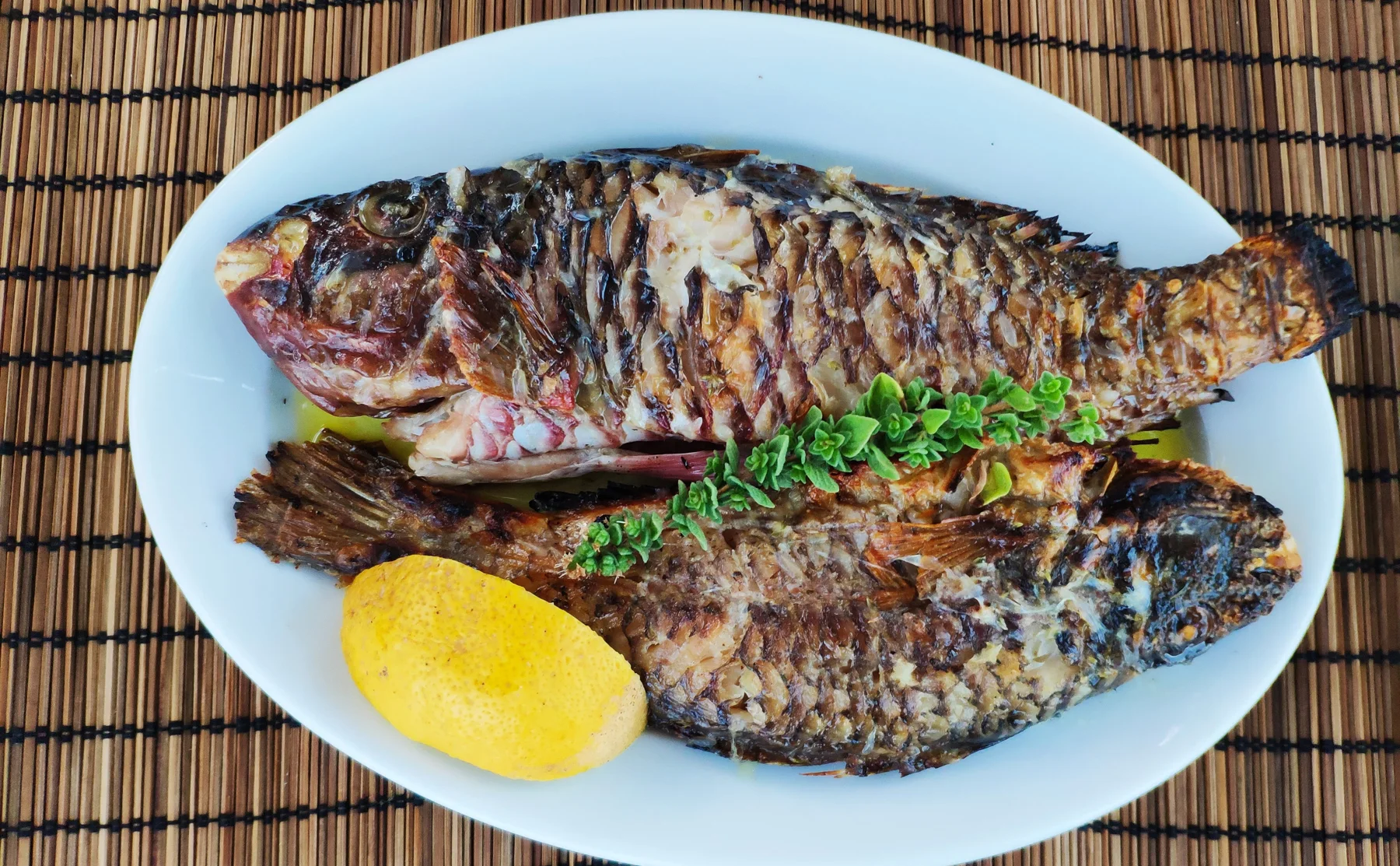 Wonderful dinner with fresh Greek fishes cooking in the wooden oven and smoked by the olive wood - 1433662