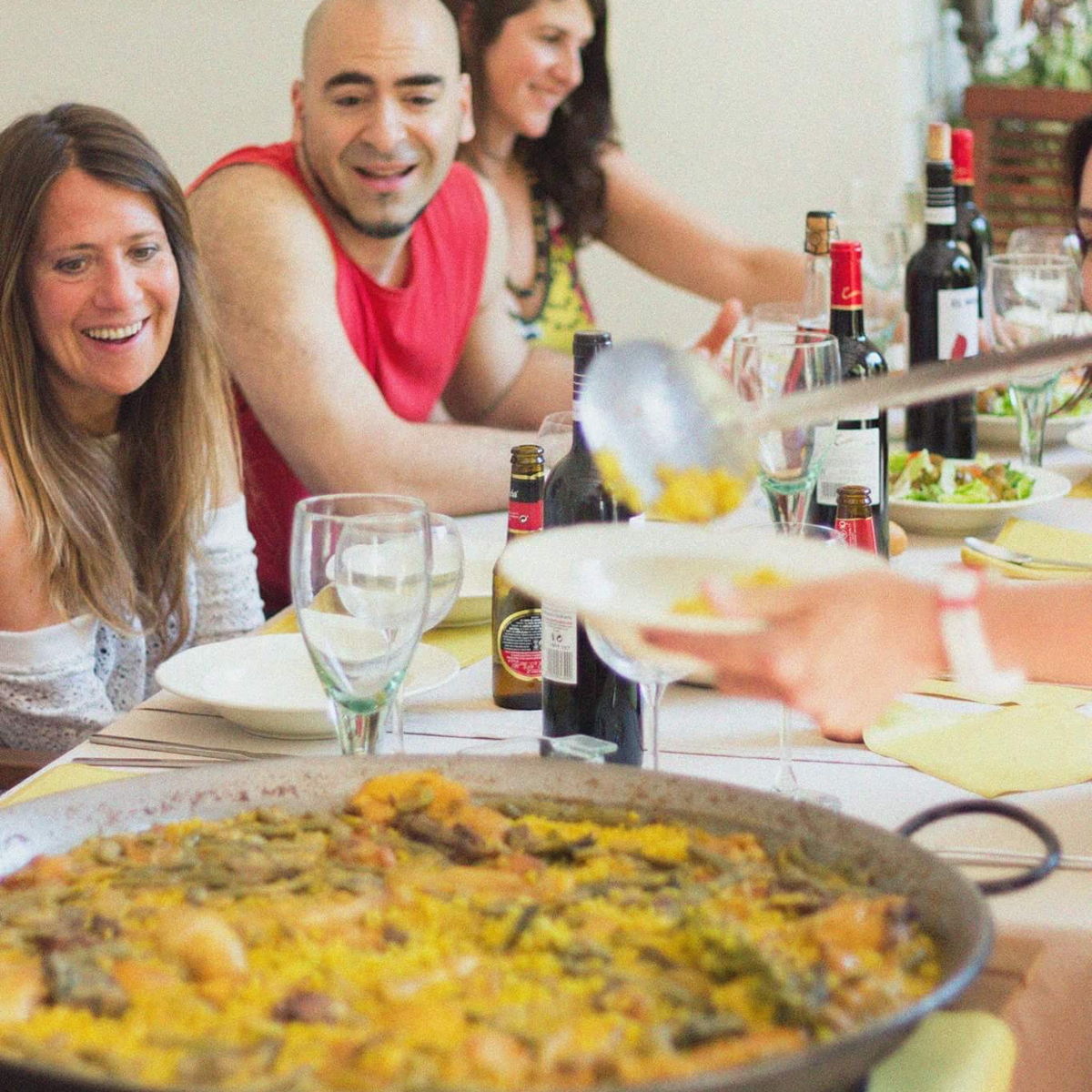 Paella with firewood in typical  house! -Lunch-