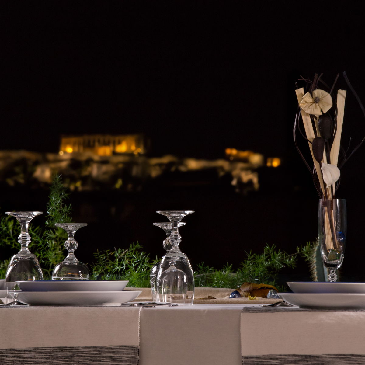 Greek feast with a panoramic view of Athens